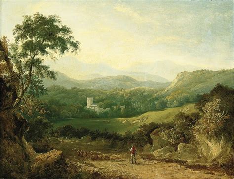 Irish Artist George Barrett Mountain Landscape Near Porthmadog Old