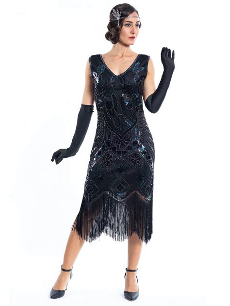 1920s Black Beaded Mila Gatsby Dress Flapper Boutique