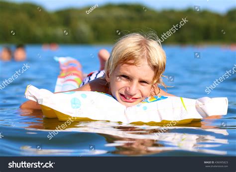 Happy Child Swimming Lake Healthy Smiling Stock Photo 436995823