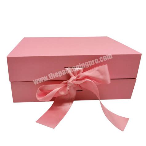 Custom Logo Printed Pink Rigid Folding T Box Luxury Ribbon T