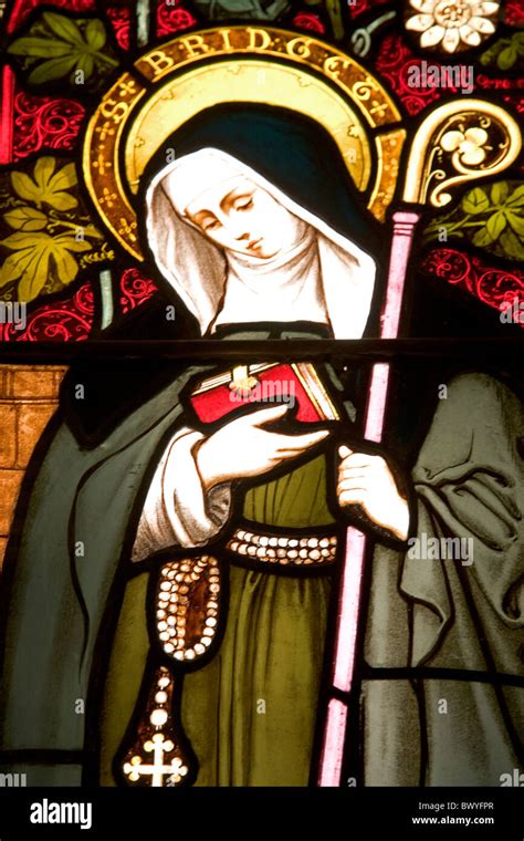 Stained Glass Window Saint Bridget At Church Of Saint Francis Assisi Sydney Australia Stock
