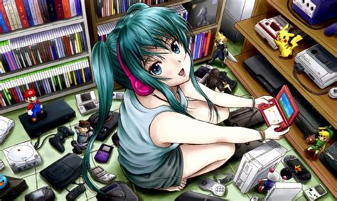 Miku Hatsune Cute Headset Playing Video Games Anime Video Games And