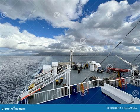 Ferry Traveling To Sicily Strait Of Messina Stock Image Image Of