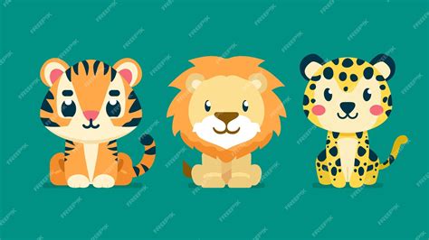 Premium Vector Set Of Cute Wild Animals Lion Tiger Leopard Safari