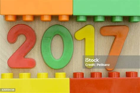 Number 2017 Flat Plastics Numbers With Plastic Toy Blocks Framing Stock
