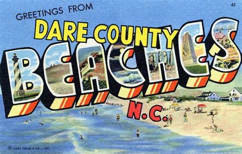Greetings From Dare County Beaches Nc Vintage Outer Banks Postcard