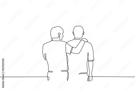 Man Looks At A Friend With His Hand On His Shoulders One Line Drawing