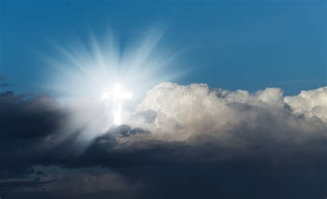 Glowing Holy Cross In The Blue Sky Stock Image Image Of Bright