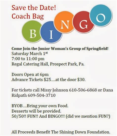 Gfwc Junior Womans Club Coach Bag Bingo For A Cause