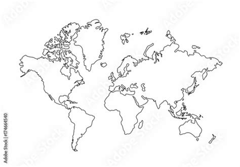World Map Outline Graphic Freehand Drawing On White Background Vector
