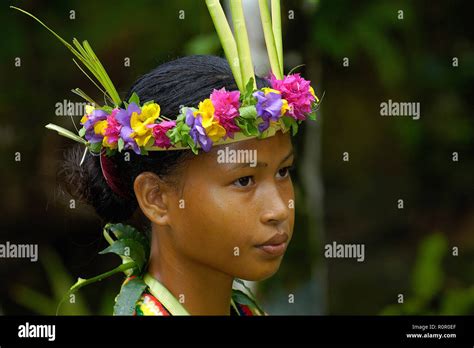 Traditionally Dressed Yapese Dancer With Headgear Portrait Yap