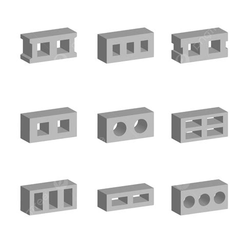 Set Of 3d Cinder Blocksvector Illustration Stonemason Isolated Object