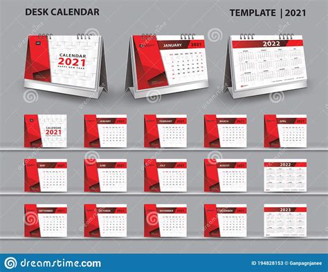 Set Desk Calendar 2021 Template Vector And Desk Calendar 3d Mockup