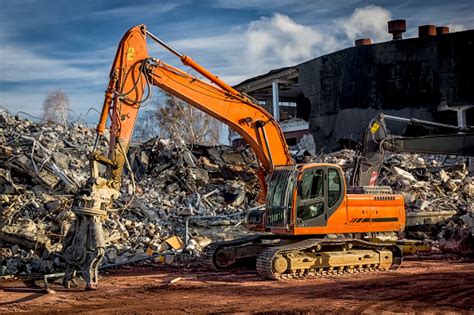 Red Excavator At Construction Site Stock Photo Download Image Now