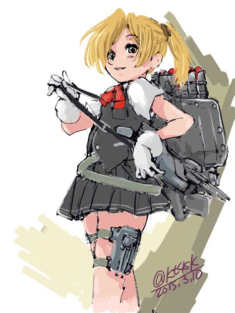 Safebooru 1girl 4suke Black Skirt Blonde Hair Gloves Green Eyes Kantai Collection Machinery