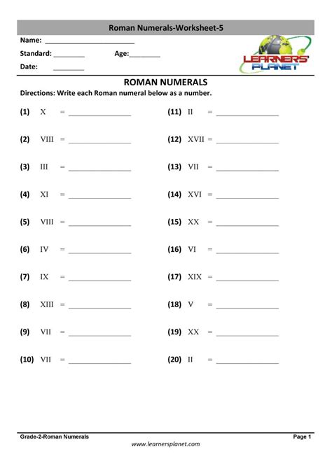 Grade Roman Numerals Worksheets Free Printable K Learning Pin Af Judy Jones Pa School Stuff