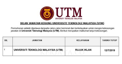 The university is located in the south of the malay peninsula in the capital of the johor sultanate. Jawatan Kosong Terkini Universiti Teknologi Malaysia (UTM ...
