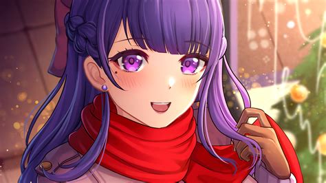 Purple Hair Eyes Anime Girl With Red Muffler Hd Anime Girl Wallpapers