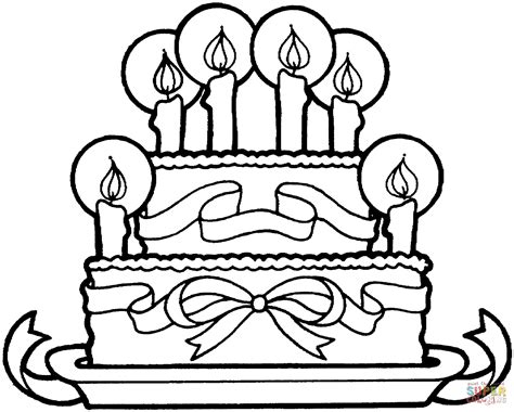 Dibujo de Tarta de cumpleaños con lazos para colorear Dibujos para