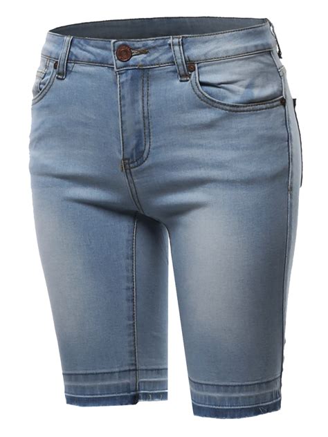 A2y Womens Mid Rise Distressed Knee Length Zipper Denim Bermuda Shorts