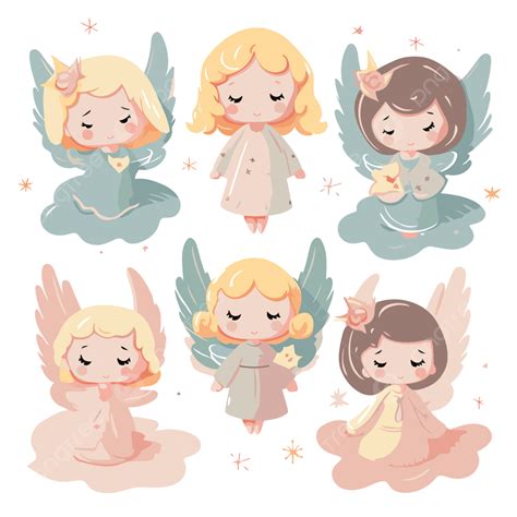 Angels Clipart Cute Angels Vector Illustration With Many Different