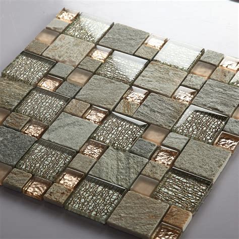 117x117 Glass And Stone Mosaic Tiles Mixed Gray Rose Gold And Silve