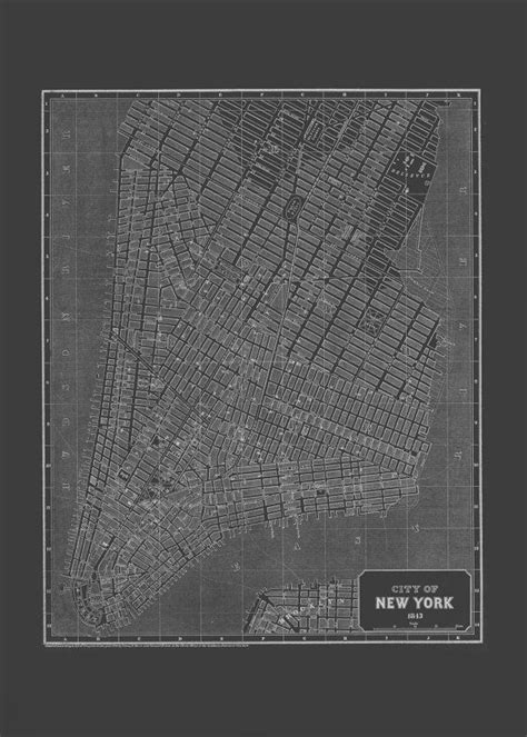 New York City Art Map Blueprint Map Of New York City Vintage Etsy