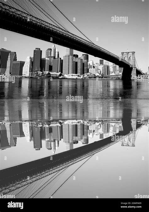 Brooklyn Bridge And Lower Manhattan Skyline Along The East River Stock