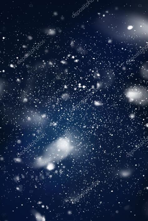 Snow Falling From Dark Night Sky Digital Drawing