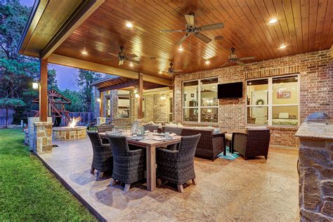 Patio Cover And Pergola With Stamped Concrete Flooring Outdoor