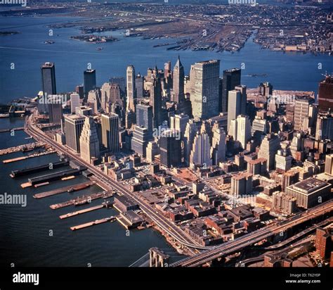 1970s Aerial View Downtown Manhattan Look Southwest Financial District