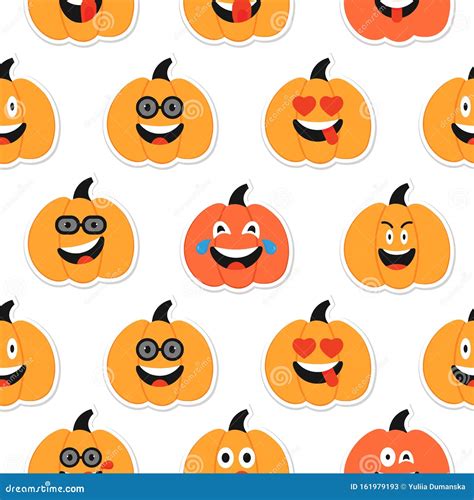 Pumpkin Emoji Seamless Pattern Halloween Happy Pumpkins Characters