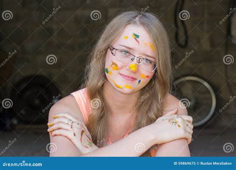 Girl Smeared In Paint Stock Image Image Of Color Messy 59869675