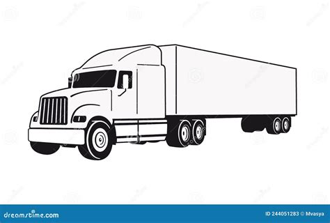 Semi Truck Vector Outline Lorry Freight Transportation Modern Flat