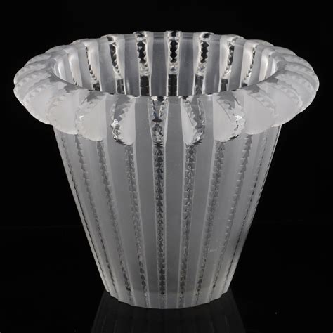 Lot Rene Lalique Frosted And Clear Crystal Royat Vase With Tapered