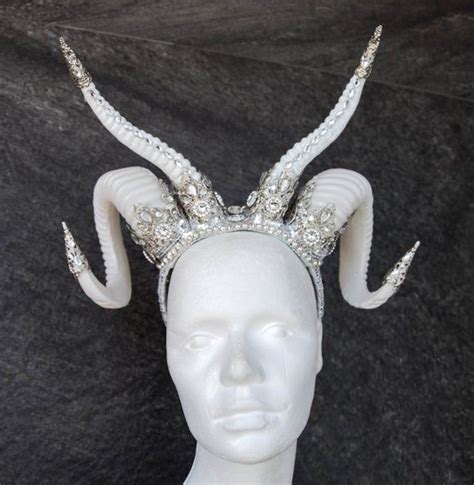 White Double Horns Winter Festival Headdress With Swarovski Crystals