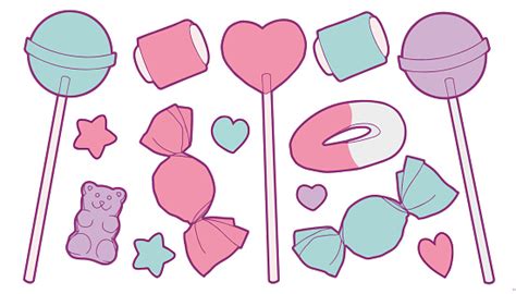 Cute Pastel Colored Cartoon Vector Collection Set With Different Sweets