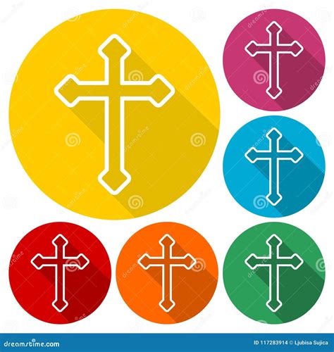 Decorative Christian Cross Icons Set With Long Shadow Stock Vector