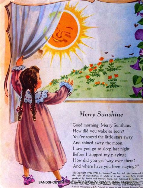 1960s Merry Sunshine Nursery Rhyme Print Ideal For Framing Nursery