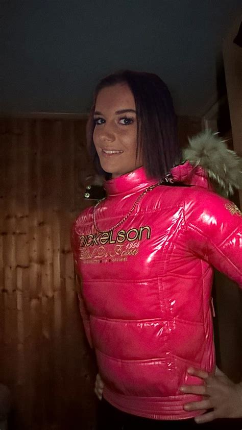 So Sexy Cute Girl Wearing Reversed Pink Nickelson Down Jacket Shiny