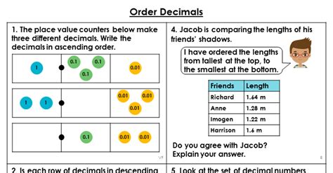 Ordering Decimals Problem Solving Year 4