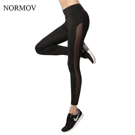 Normov Women Mesh Leggings Sexy Push Up High Waist Side Mesh Legging Women Workout Black Spandex