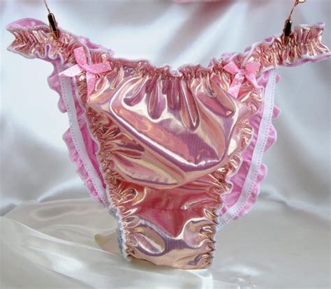 Women Foil Satin String Bikini Panties Wetlook Ladies Sissy Metallic