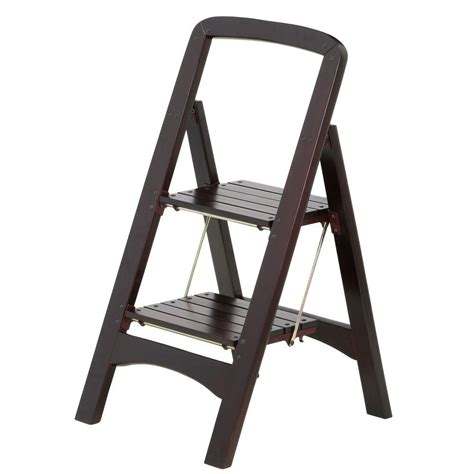 Foldable step stool opens with one flip of the hand. Cosco Rockford Series 2-Step Mahogany Step Stool Ladder ...