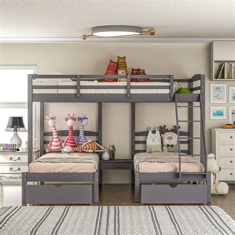 Aoolive Grey Full Over Double Twin Storage Bunk Bed With Drawers Bed Bath And Beyond 33942867