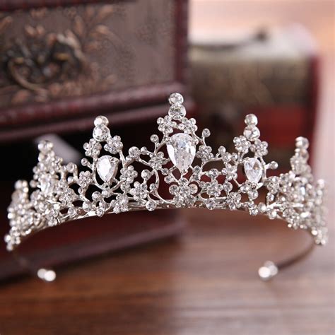 buy luxury baroque rhinestone flower handmade bridal crown tiaras silver
