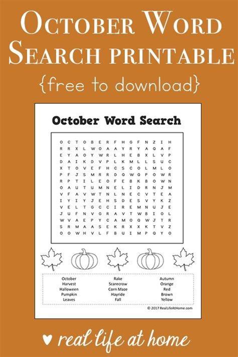 October Word Search Printable For Kids