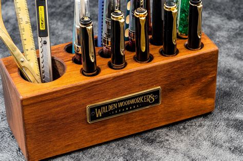 Handmade Walnut Wood Desk Organizer Pen Holder Galen Leather