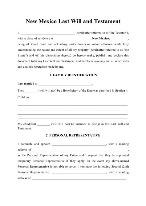 To fill the last will and testament form, it is important to check on the state law where you reside to ensure that you are making a document that conforms to their requirements. New Mexico Last Will and Testament Download Printable PDF | Templateroller