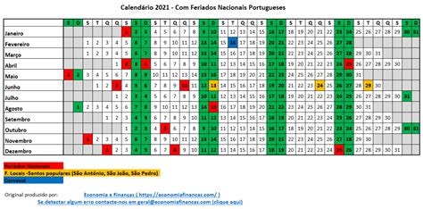 Feriados E Calendário 2021 Em Excel Portugal Economia E Finanças